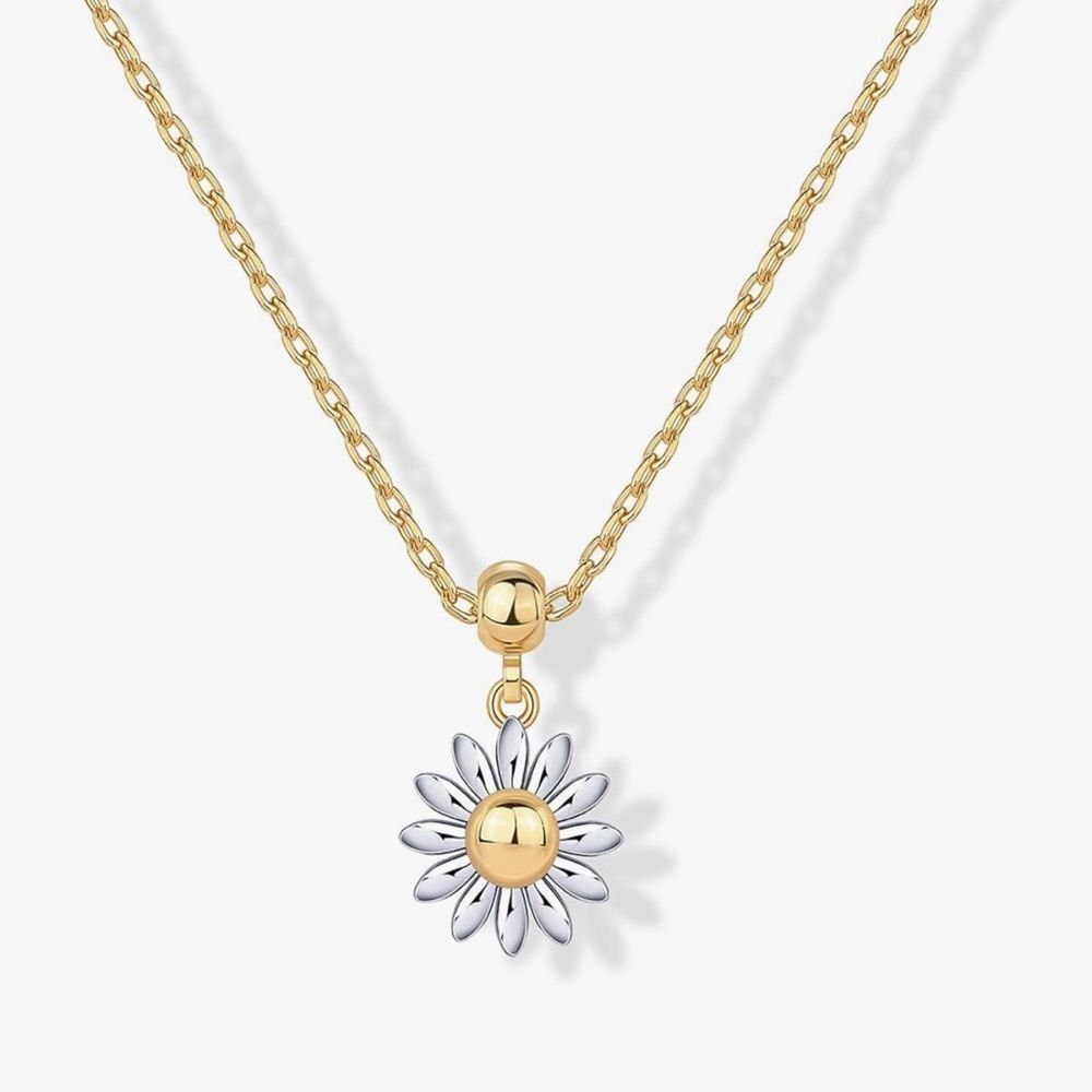 NEW 14K Gold Plated Dainty Necklace with a Flower Charm